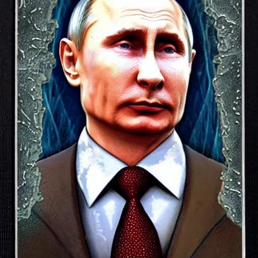 Image similar to a magic the gathering card, depicting vladimir putin as a wizzard, 8 k