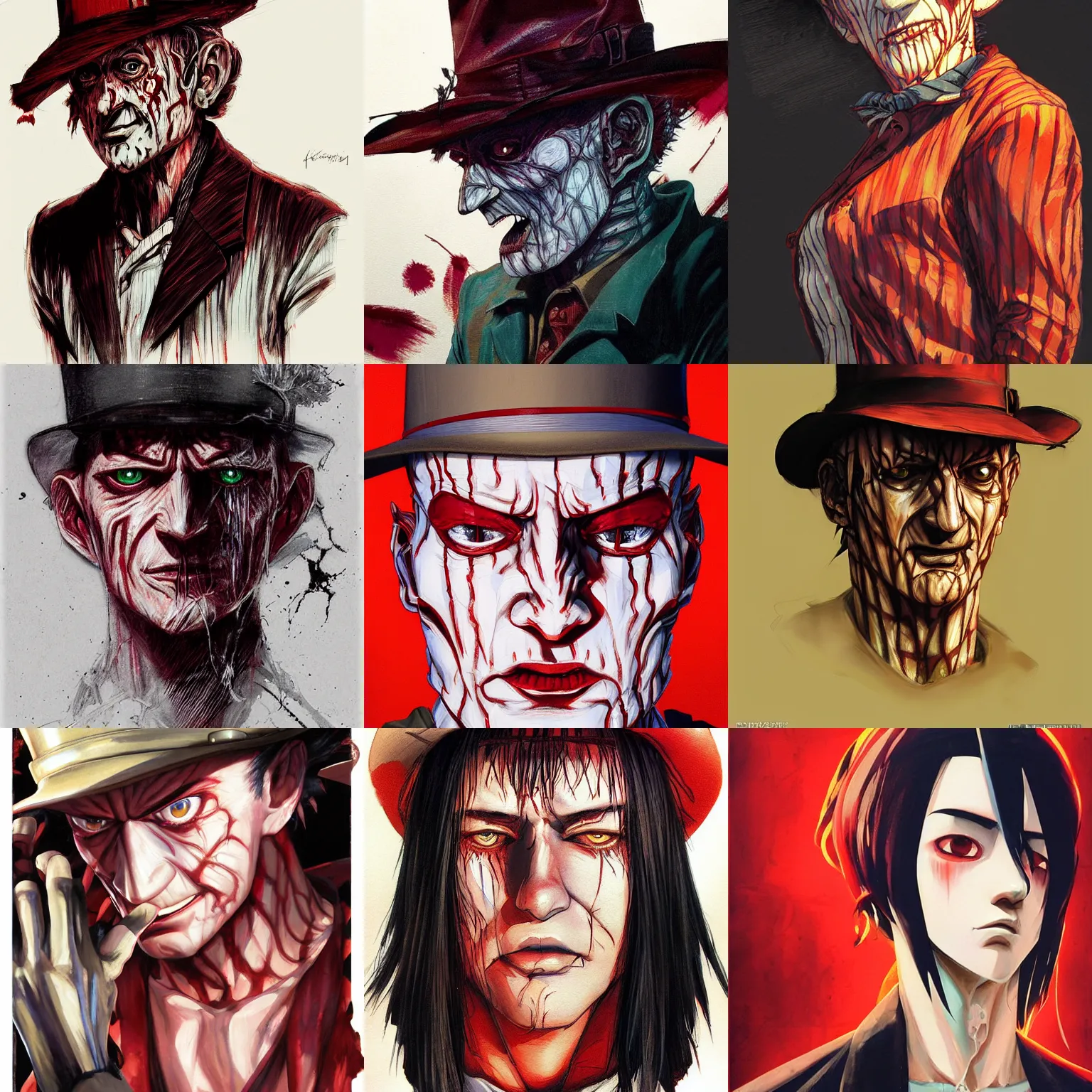 Prompt: freddy krueger!!, || VERY ANIME, fine-face, realistic shaded perfect face, fine details. Anime. realistic shaded lighting poster by Ilya Kuvshinov katsuhiro otomo ghost-in-the-shell, magali villeneuve, artgerm, Jeremy Lipkin and Michael Garmash, Rob Rey and Kentarõ Miura style, trending on art station