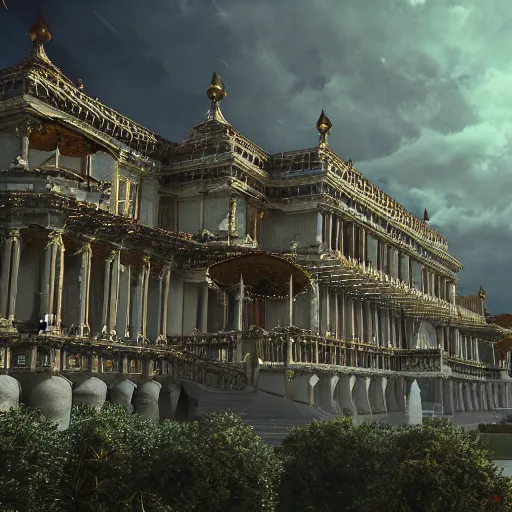 Prompt: palace in the sky, 4 k, intricate detailed, jaw dropping, gorgeous, surreal, octane render