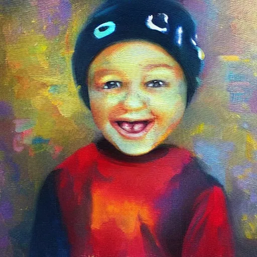 Image similar to “a little boy happy golden hour oil panting”