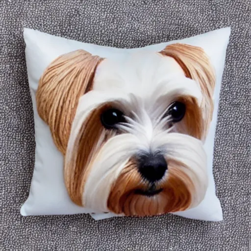 Image similar to maltese terrier embroidered on pillow, photo, realistic