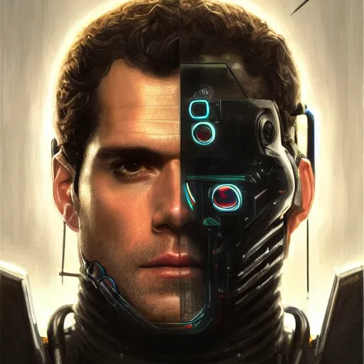 Prompt: henry cavill as a realistic scifi cyberpunk knight, closeup portrait art by donato giancola and greg rutkowski, realistic face, digital art, trending on artstation, symmetry!!!