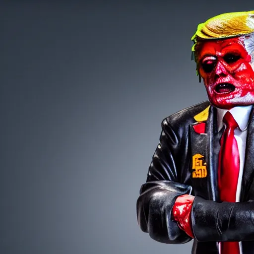 Prompt: donald trump wearing a halloween zombie costume, hyper realistic, wide shot, photography, award winning, 8 k,