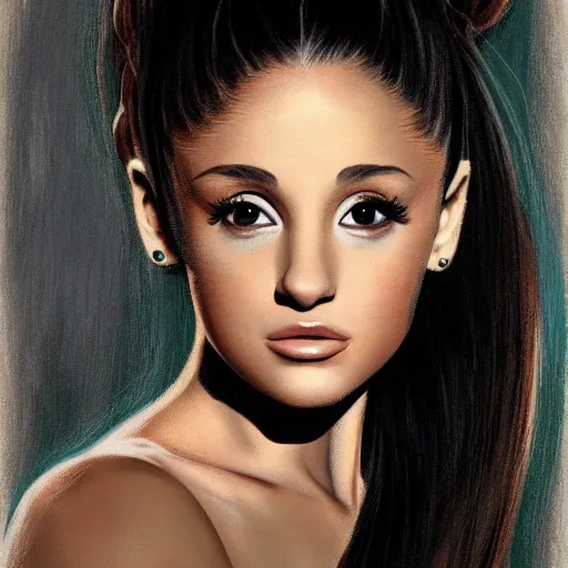 Prompt: portrait of ariana grande by R. Crum and Dave McKean