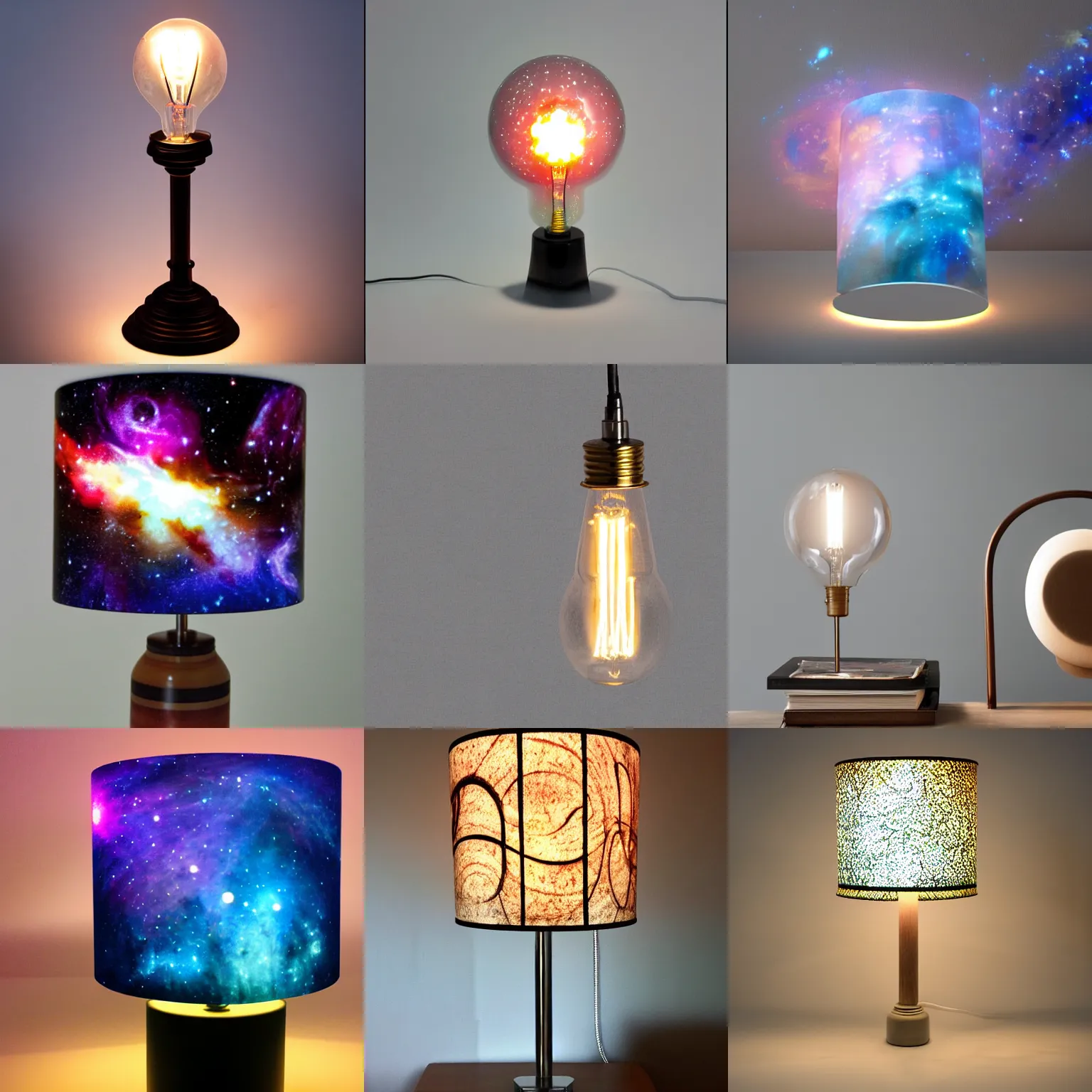 Prompt: lamp with a nebula light bulb