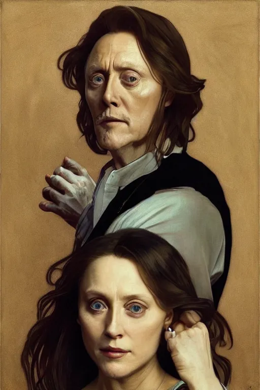 Prompt: portrait of christopher walken with a face tattoo, masterpiece painting by artgerm and greg rutkowski and alphonse mucha and caravaggio and vermeer