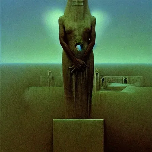 Image similar to highly detailed dystopian surreal painting of eerie statues and buildings by zdzisław beksinski