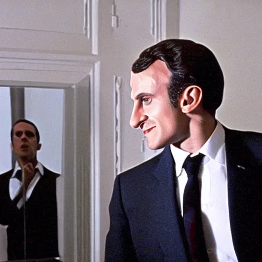 Prompt: Jewish Emmanuel Macron in American Psycho (1999)