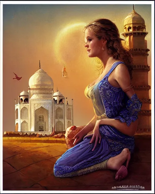 Image similar to tuesday weld visits the taj mahal by charlie bowater, by francine van hove, by alex horley, by tom chambers, by mort kunstler