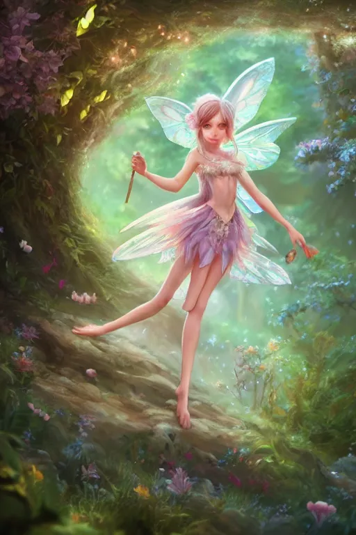 Image similar to a cute and geogerous fairy in the dreamy forest, fantasy, dreamlike, 8 k resolution, hyper detailed, d & d, character design, digital painting, trending on artstation, sharp focus, illustration, art by viktoria gavrilenko, hoang lap, fuji choko, steve zheng,