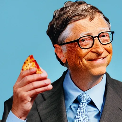 Image similar to bill gates enjoying a pepperoni pizza