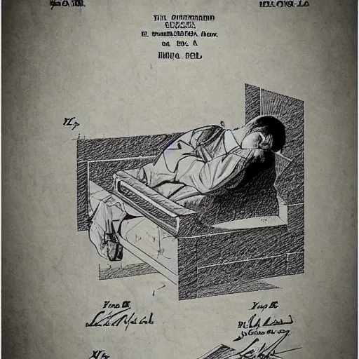 Image similar to sleeping man as a patent drawing. technical drawing. mathematical.