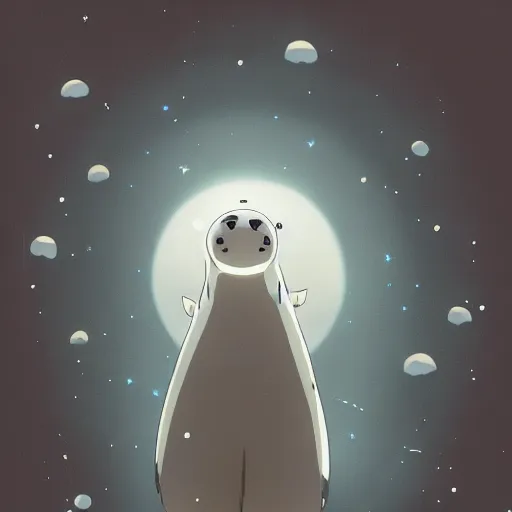 Prompt: terrified baby harp seal astronauts floating into deep space, stars in the background, scary, atey ghailan, goro fujita, studio ghibli, dark lighting, clear focus, very coherent,