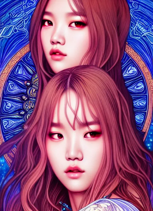 Image similar to lalisa manoban of blackpink, goddess of the moon, tarot card, highly detailed, digital painting, smooth, sharp focus, illustration, ultra realistic, 8 k, art by artgerm and alphonse mucha