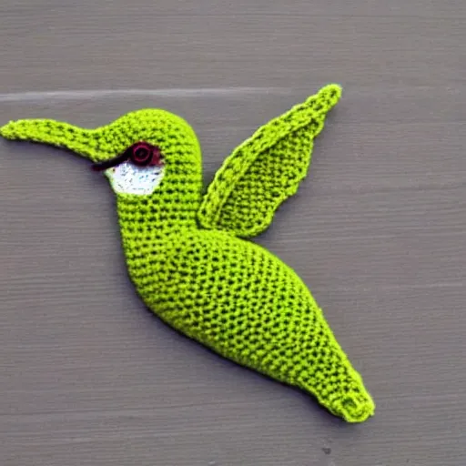 Prompt: a crochet hummingbird