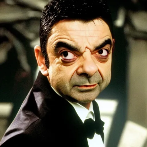 Prompt: rowan atkinson as neo from the matrix