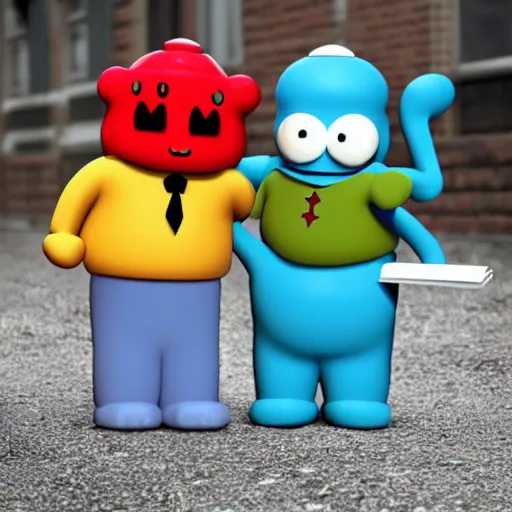 Prompt: realphoto 3D characters from Mr. Men, by Roger Hargreaves