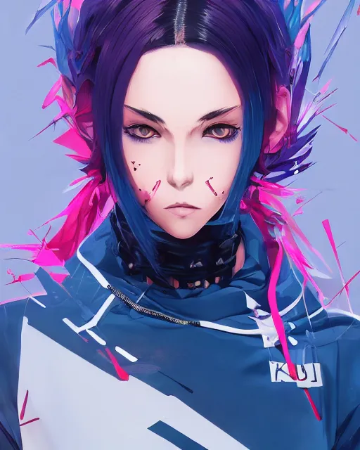 Image similar to poster woman with futuristic streetwear and spiky hair, colourful, pretty face, intricate eyes, elegant, Anime by Kuvshinov Ilya, Cushart Krentz and Gilleard James, 4k, HDR, Behance Trending on artstation, award winning