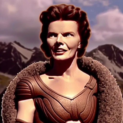 Prompt: young katharine hepburn as amazon warrior hyper realistic 4K quality