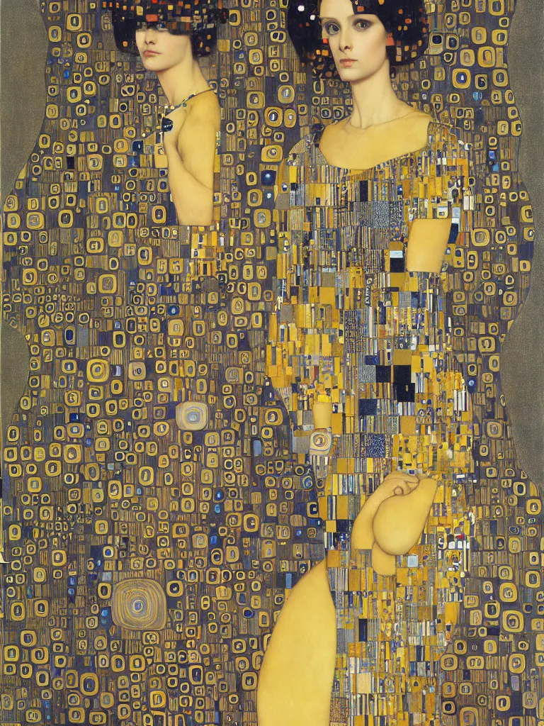 Image similar to isometric symmetrical futuristic female portrait by klimt