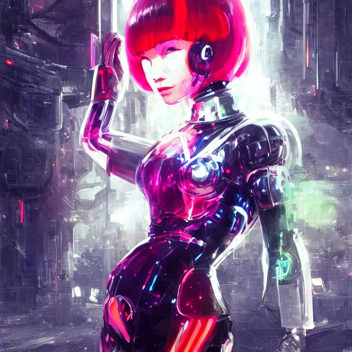 Image similar to a beautiful! bjork model, wearing futuristic cyber leather dress with faint articulated glowing neon colored lights, jrpg aztec street fashion, gapmoe yandere grimdark, trending on pixiv fanbox, painted by greg rutkowski makoto shinkai takashi takeuchi studio ghibli, akihiko yoshida