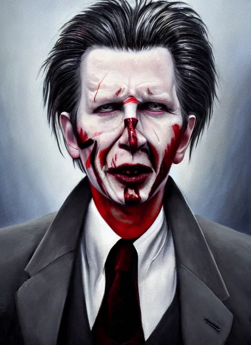 Image similar to a painting of gary oldman as dracula, a digital painting by gottfried helnwein, trending on cgsociety, gothic art, digital painting, deviantart, matte drawing