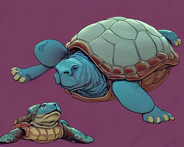 Image similar to cell shaded cartoon of a realistic turtle with a bulldog's head, concept art by josan gonzales and wlop, by james jean, victo ngai, david rubin, mike mignola, deviantart, art by artgem