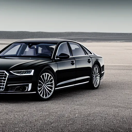 Image similar to black 2 0 2 0 audi a 8, extremely detailed, photo realistic, 8 k, car photography