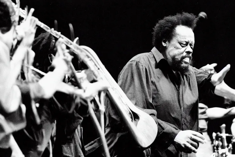 Prompt: Charles Mingus opens up the moshpit at the konserthuset in Stockholm, Sweden