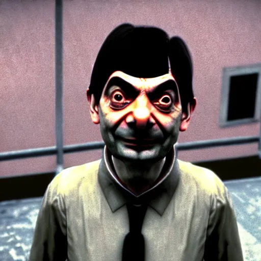 Image similar to mr. bean in silent hill. unreal engine, source engine, psx, playstation