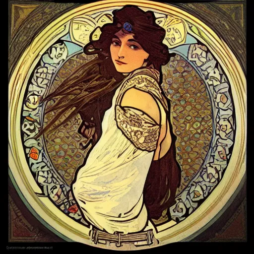 Prompt: knight, painted by alphonse mucha