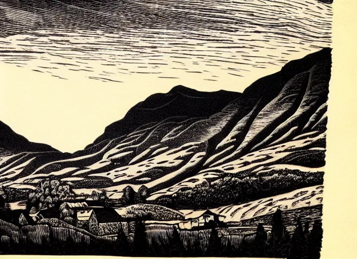 Image similar to a beautiful Wood engraving on paper of The highlands of Scotland