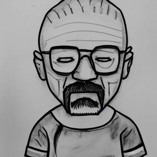 Image similar to Child's drawing of Walter White Cooking meth, simple, paper,