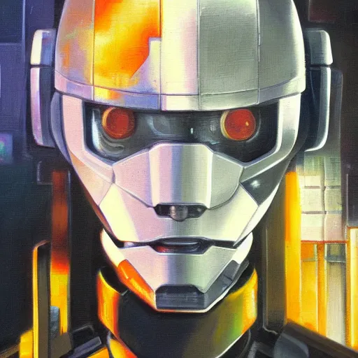 Image similar to ghost in the shell, robocop, impasto, oil painting, detail,