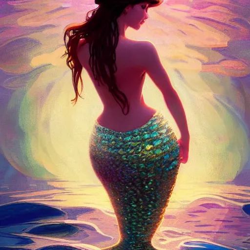 Prompt: a mermaid with a beautiful sparkling fin, cinematic lighting, soft bokeh, fantasy, modern, colourful, highly detailed, digital painting, artstation, deviantart, concept art, sharp focus, illustration, alphonse mucha, edward hopper