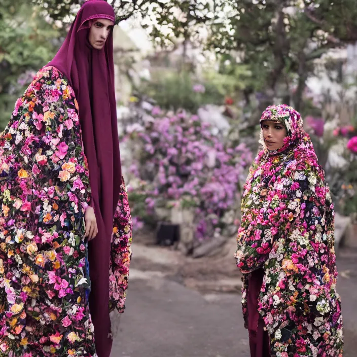 Image similar to an aqrabuamelu wearing a cloak made of flowers, by Omar Z. Robles, CANON Eos C300, ƒ1.8, 35mm, 8K, medium-format print