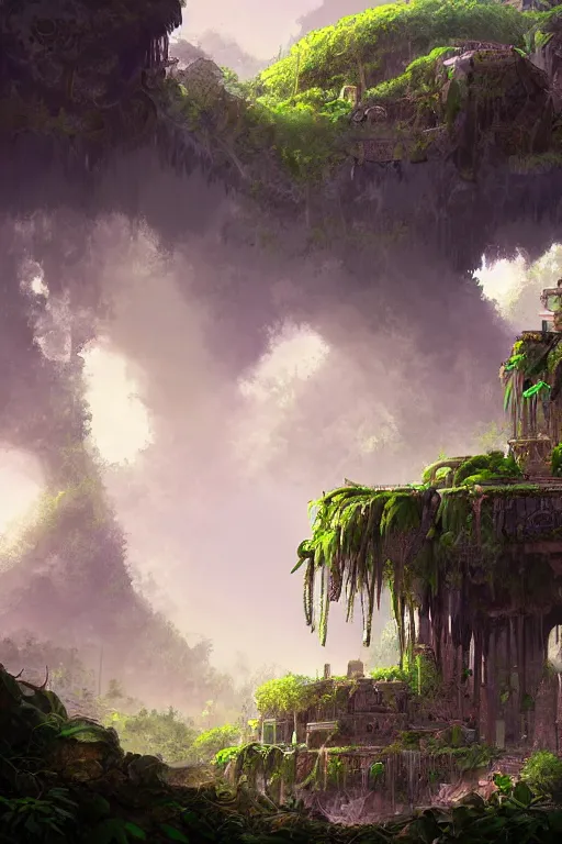 Prompt: epic professional digital art of a fantasy jungle ruins cgsociety wlop behance by pixiv