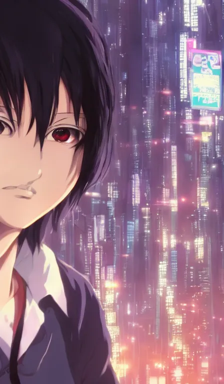 Image similar to anime fine details portrait of Mikasa Ackerman in front of cyberpunk modern city landscape on the background deep bokeh, close-up view, anime masterpiece by Studio Ghibli. 8k, sharp high quality anime, artstation