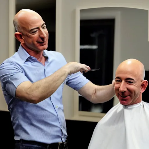 Prompt: photo of Jeff Bezos getting a haircut