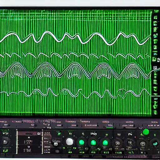 Image similar to green oscilloscope waves in the shape of a dog