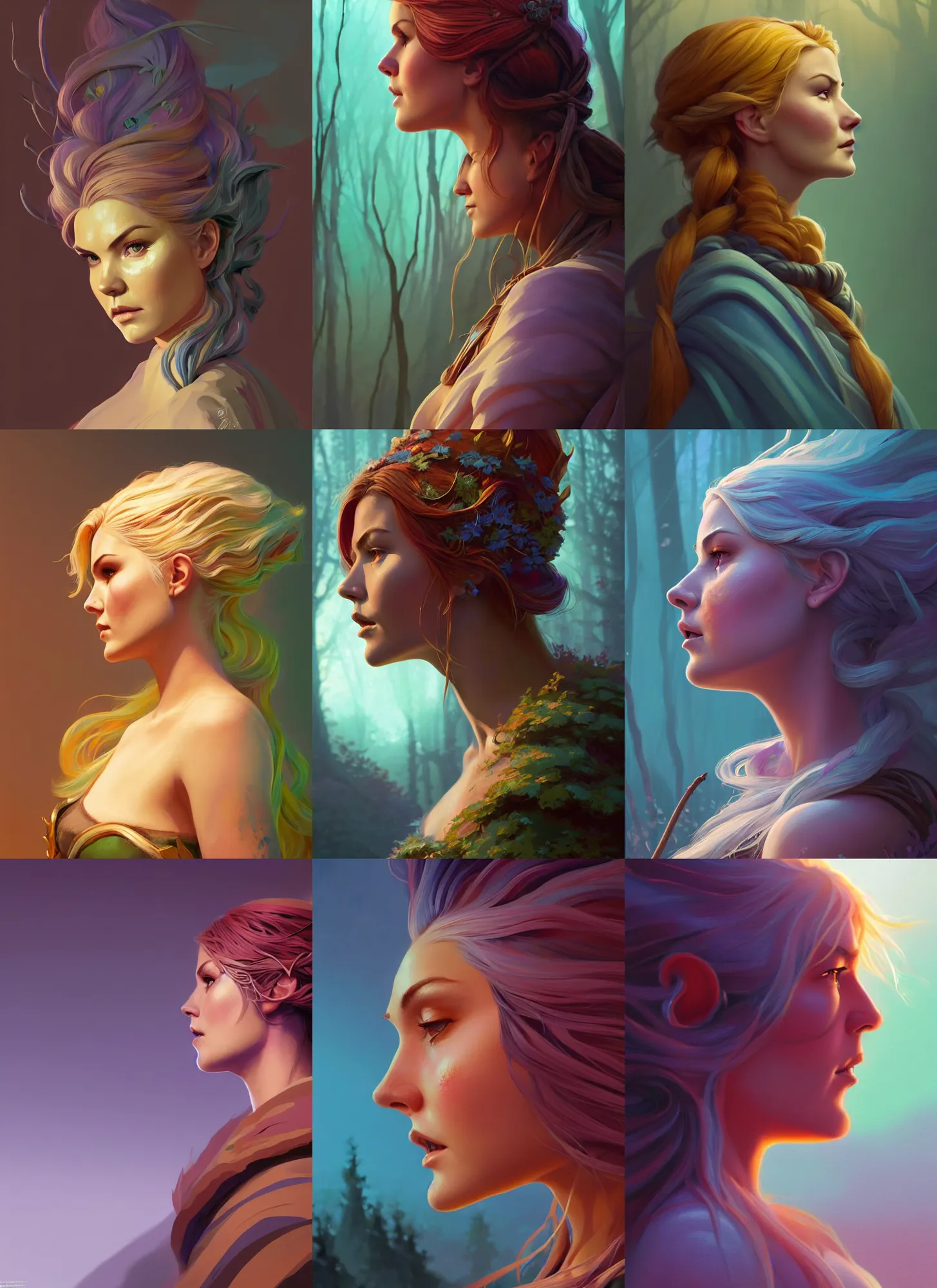 Prompt: side profile centered painted portrait, elisha cuthbert as female tea ore forest druid, d & d, gloomhaven, matte painting concept art, art nouveau, beautifully backlit, swirly vibrant color lines, fantastically gaudy, aesthetic octane render, 8 k hd resolution, by ilya kuvshinov and cushart krentz and gilleard james