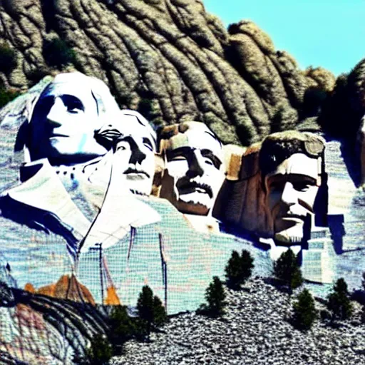 Image similar to mount rushmore covered in graffiti