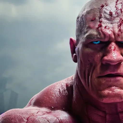 Prompt: A still of John Cena as Drax in Guardians of the Galaxy (2014)