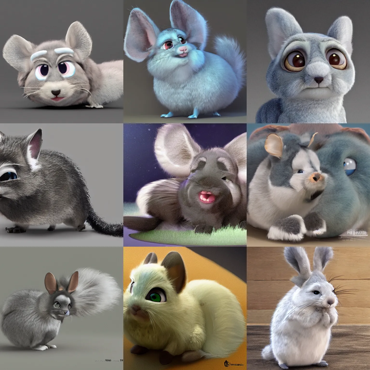 Prompt: very cute disney pixar chinchilla, detailed fur, concept artwork, 3 d render official art, zootopia, chinchilla animal, long bushy furry tail