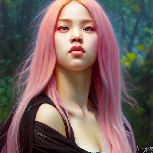 Image similar to portrait of jossi of blackpink, highly detailed, digital painting, smooth, sharp focus, illustration, ultra realistic, 8 k, strong and powerful confident art by artgerm and greg rutkowski and alphonse mucha