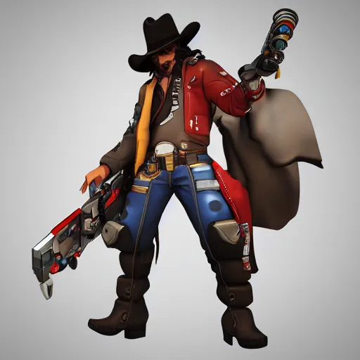 Prompt: jesse mccree from overwatch, gender-bent, 3D model, highly detailed, digital art