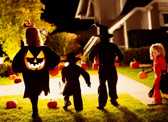 Image similar to dslr photo still of chuck norris trick or treating on halloween, 4 k, 1 2 0 mm f 1 6