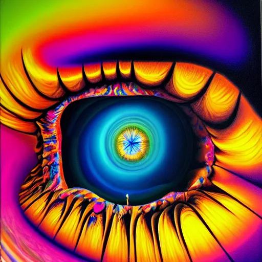 Image similar to when you look too long at the abyss the abyss looks back at you. by lisa frank, hyperrealistic photorealism acrylic on canvas, resembling a high resolution photograph