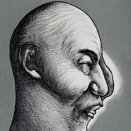 Image similar to crescent moon man smiling portrait, side view, surrounded by clouds, illustrated by peggy fortnum and beatrix potter and sir john tenniel