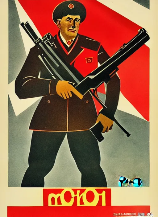 Image similar to soviet propaganda poster of a mosin - nagant, socialist realism. by alexander zelensky, viktor deni, havrylo pustoviyt